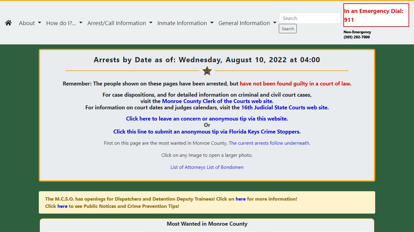M.C.S.O. - Current Arrests - Monroe County Sheriff's Office